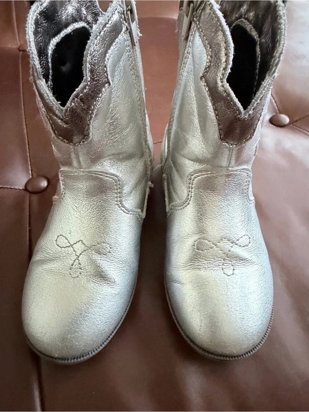 Zara Metallic Silver Girls' Cowboy Boots